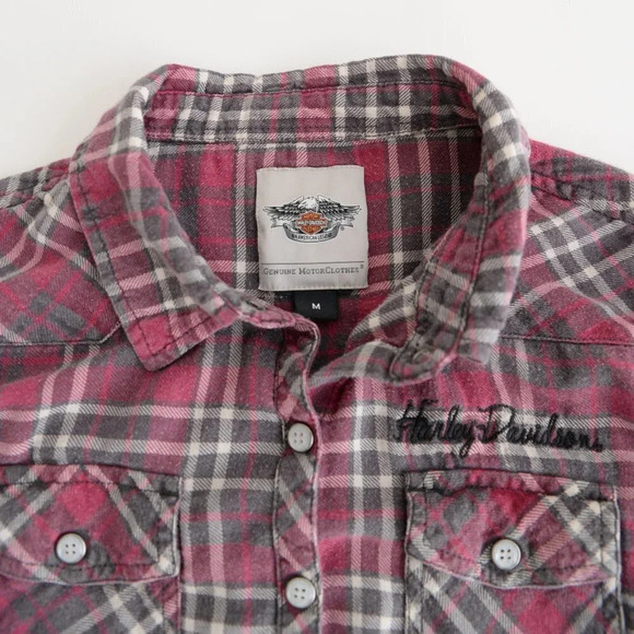 Harley-Davidson Burgundy Checker Snap Front Button  Up Shirt Med - Picture 11 of 12